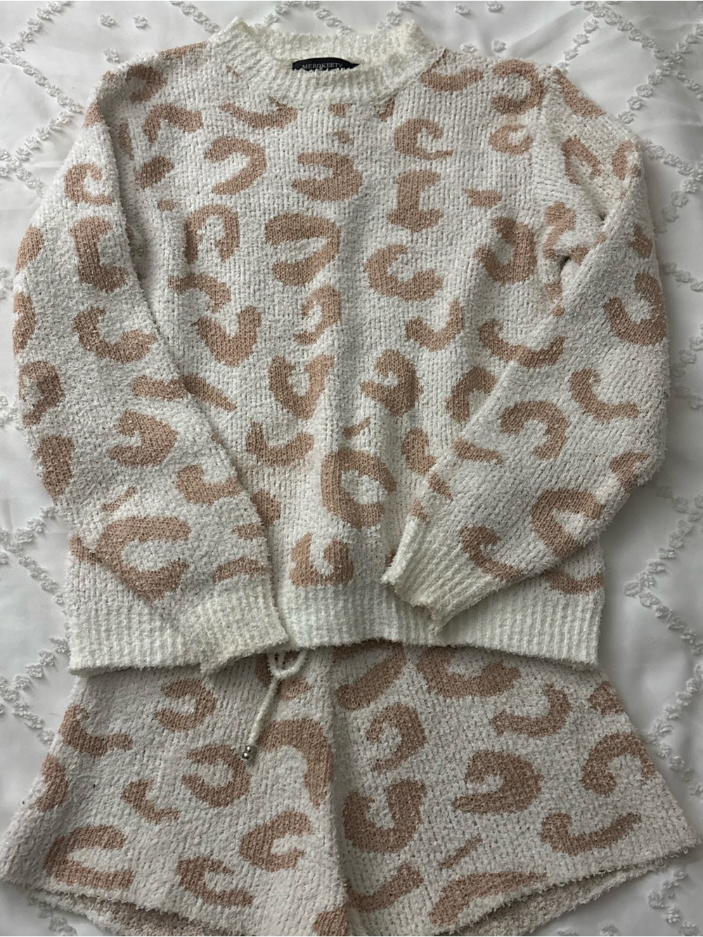 Cozy Two-Piece Cream & Tan Leopard Lounge Set